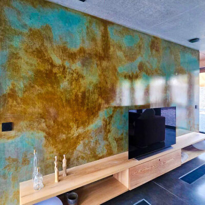 Unique Wall Finishes Acid Stain TV Room