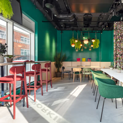 polished concrete floor aesthetic in colourful restaurant